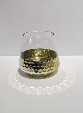 现代简约镀金色蜂窝状磨刻玻璃花瓶桌面样板间装饰摆件