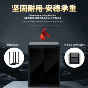 热销长【60宽30高35cm】超白玻璃鱼缸带柜子一整套中小型客厅家用