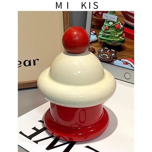 陶瓷收纳盒棉签牙线牙签罐牙签盒可爱撞色家居摆件 圣诞小雪屋