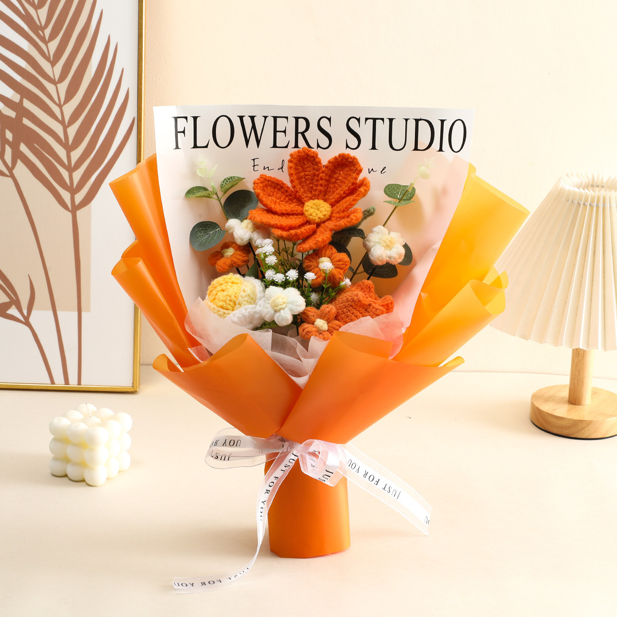 成品针织编织毛线花束仿真花格桑花束玫瑰向日葵情人节送女友