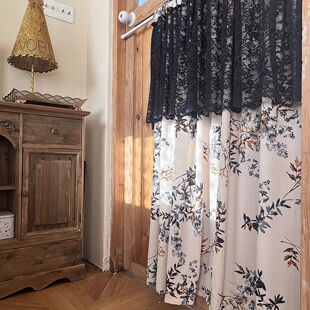 热销中古温润以蓝树叶门帘半帘透光不透人遮挡帘装饰布遮丑帘穿杆