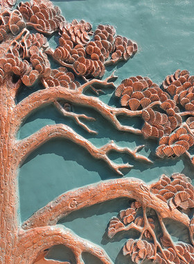 外墙迎客松浮雕墙浮雕图浮雕定制户外泥雕像泥塑泥雕厂家定制