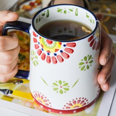 700ml大容量杯 田园风杯子陶瓷马克杯家用办公室水杯女生带盖微瑕