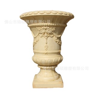 人造花盆古典装饰砂岩落地立柱花瓶摆件商场酒店户外玻璃钢花盘