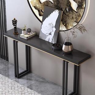 新中式实木拼接金属玄关桌艺术玄关台端景台供桌走廊装饰条案边桌