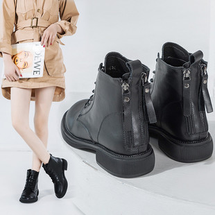 真皮马丁靴女英伦风单靴平底百搭系带短靴2022新款大码女鞋41-43