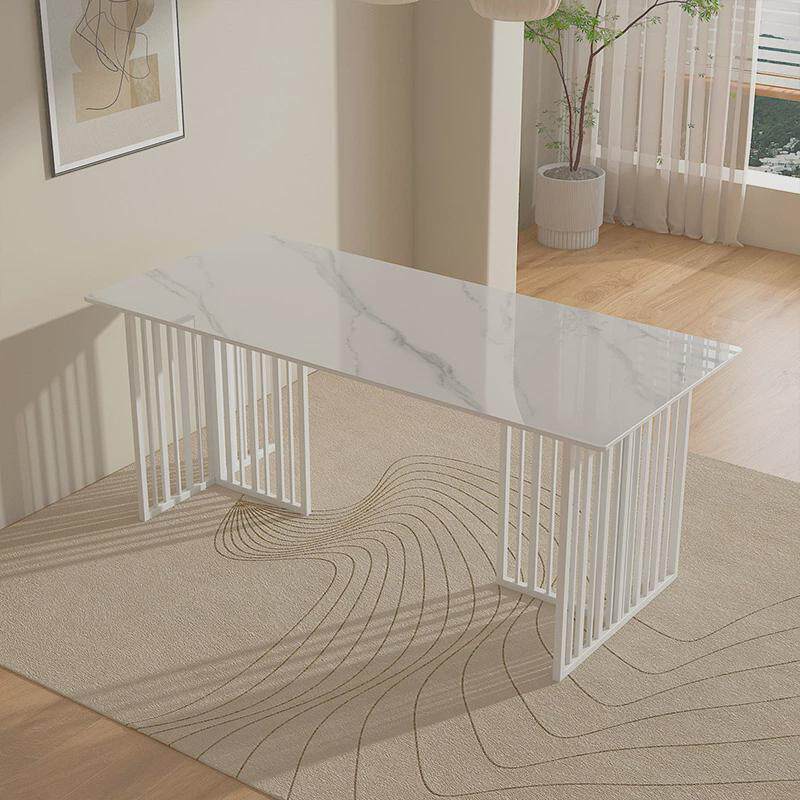 法式奶油风家用白色岩板餐桌椅子现代家居极简长方形餐厅吃饭桌椅