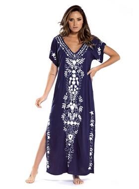 沙滩罩衫人棉绣花沙滩长袍度假沙滩长裙19034（21色）l