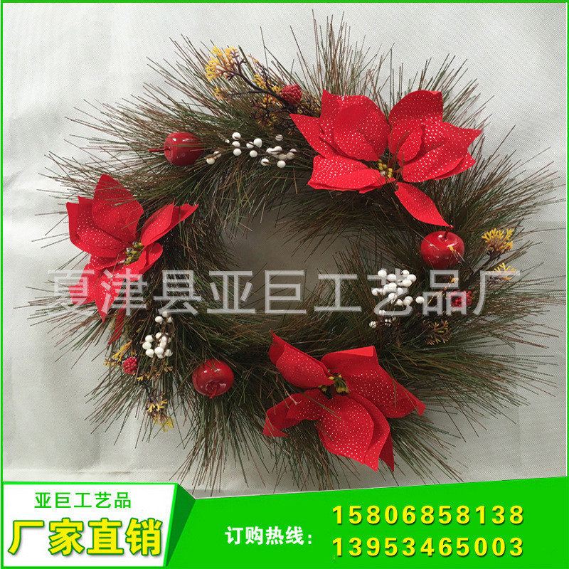 厂家定做红果花环圣诞节装饰礼品烛台藤条藤圈门挂蜡烛pvc配件