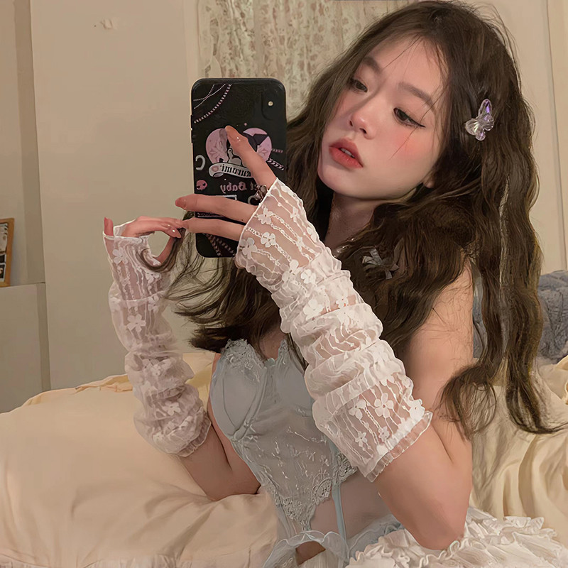 【天猫正品】防晒袖套日系蕾丝防晒手套女春夏季防紫外线甜美芭蕾
