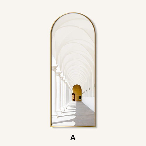 现代轻奢空间建筑装饰画走廊过道尽头挂画玄关壁画拱形框