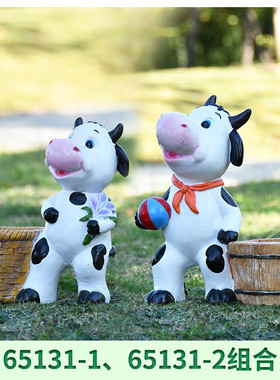 别墅创意装饰天台阳台布置造景庭院花园奶牛花盆户外卡通动物摆件