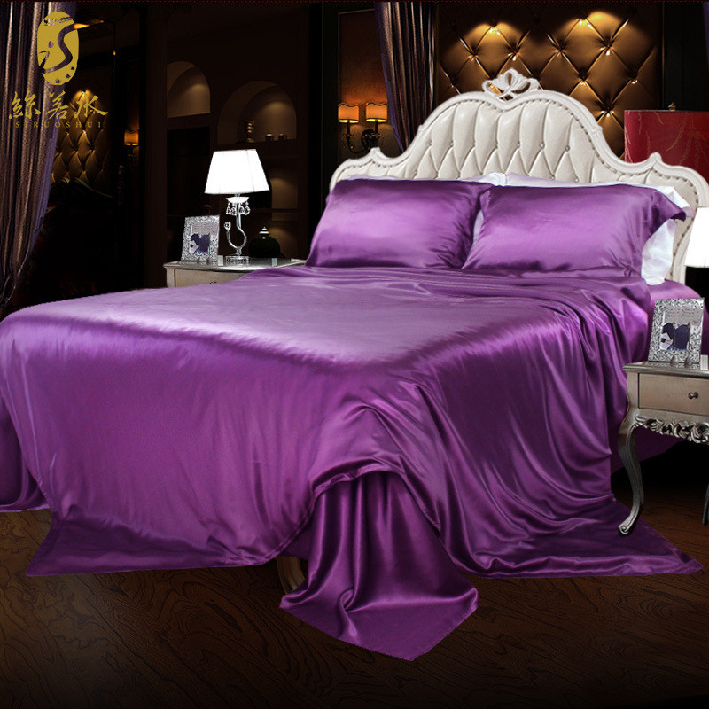 1s2j批发丝绸床上用品四件套55%宽45%棉丝棉缎双面纯色加厚桑蚕丝
