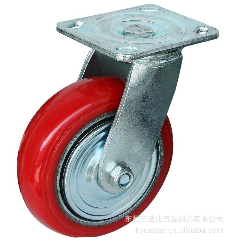 6寸重型韩式轮子pu万向铁芯韩式轮红色聚氨酯脚轮厂家供应