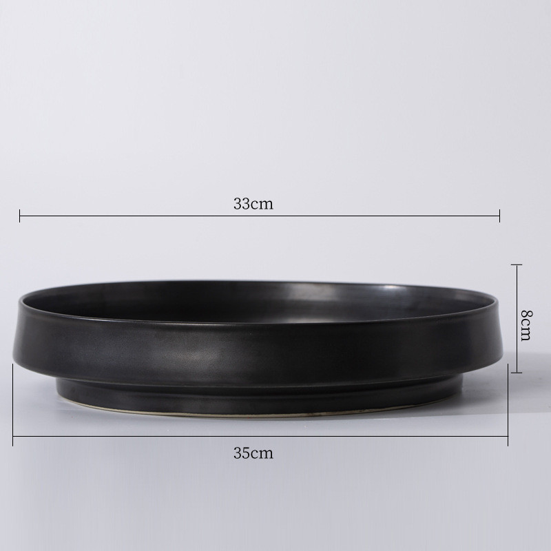 新中式装饰品客厅茶几水果盘摆件简约创意黑色陶瓷花瓶样板间花盆