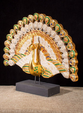 热销泰国实木孔雀开屏东南亚客厅摆设摆件家居饰品风格玄关装饰工