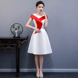 小晚裙女白色礼仪服装颁奖演讲比赛朗诵唱团主持人女