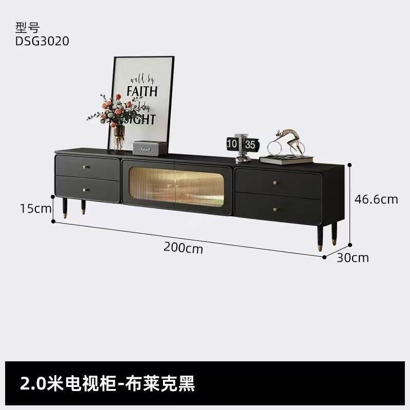 电视柜式意黑色电视柜茶几组合套装简约现代小户型网红客厅落地柜