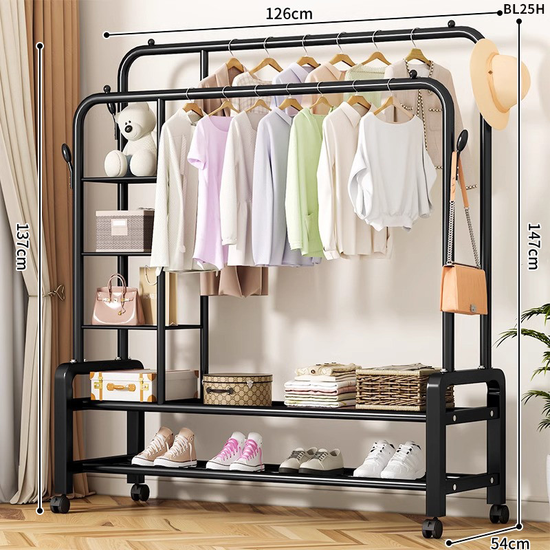 9n简易晾衣架落地家用卧室挂衣服架子晒衣架室内阳台宿舍折叠凉衣