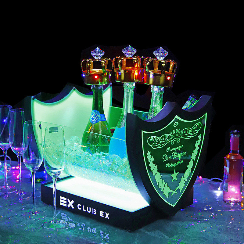 创意酒吧发光冰桶led充电亚克力金属红酒架6支装香槟自销家船厂