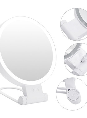 爆便携led化妆镜双面带灯1x/10x款旅行手持台式补妆美妆镜