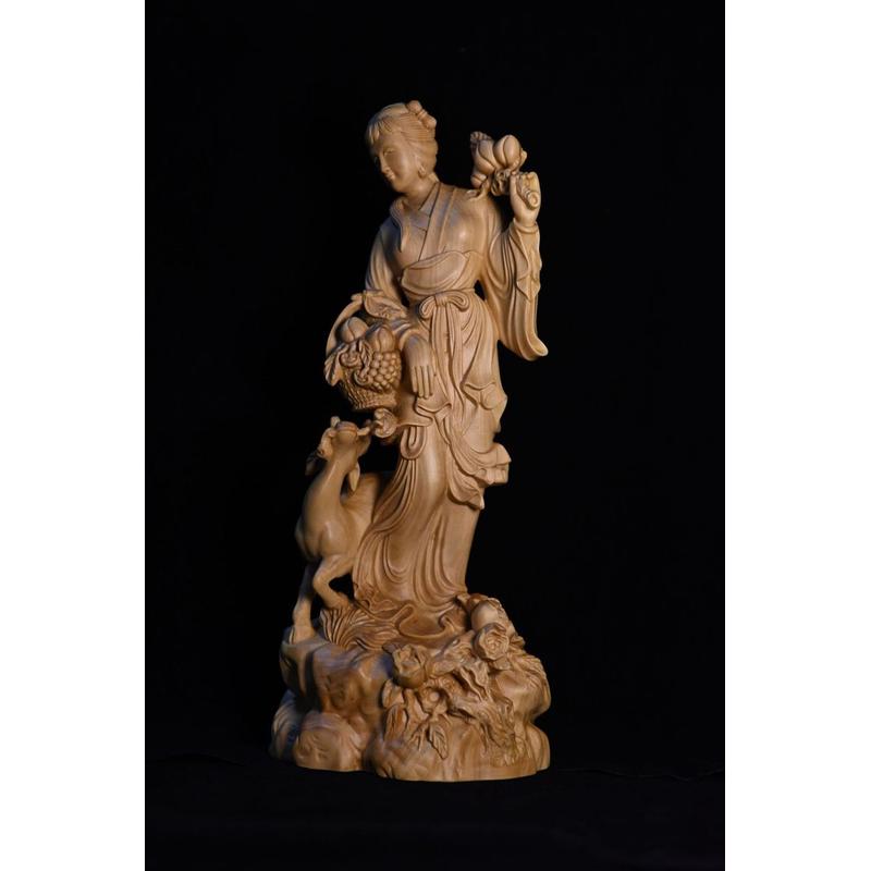 麻姑献寿木雕工艺品小叶摆件木雕摆件木雕人物黄杨木雕