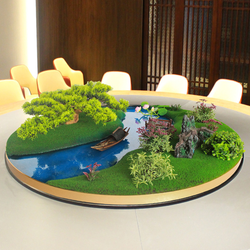 圆桌转盘中间摆花仿真景观酒店餐桌中间摆件中式大圆桌中间装饰花