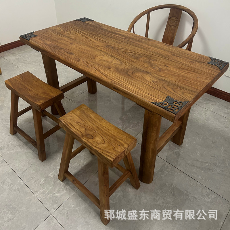 实木茶桌家用老榆木一体老榆木茶桌复古做旧茶台阳台茶几禅意书桌