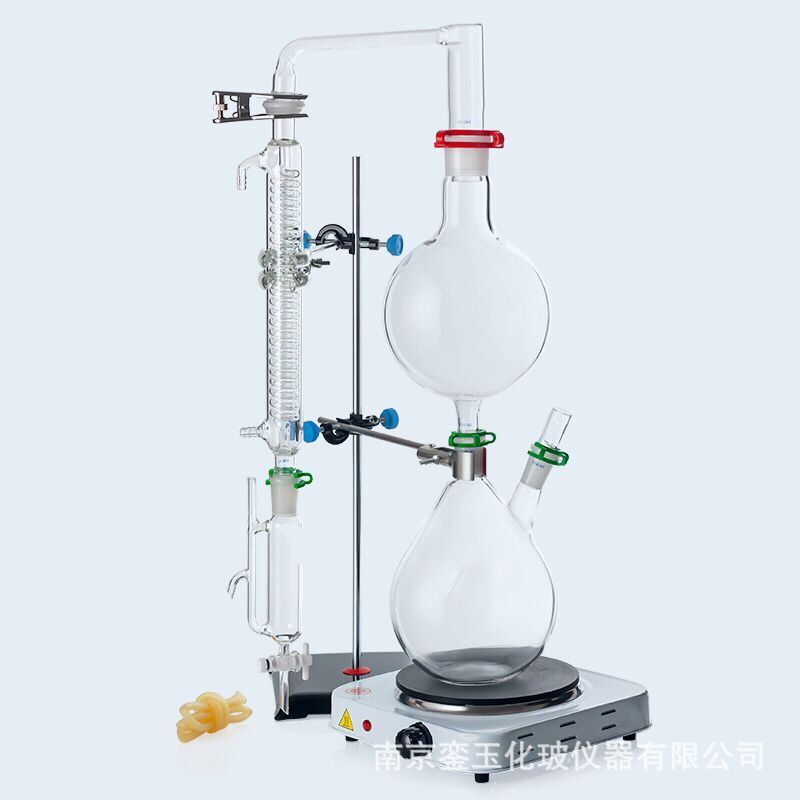精油提取分离器装置蒸汽蒸馏设备2000ml二颈烧瓶格雷厄姆冷凝器图片