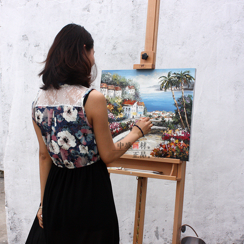 1.7m山毛榉带 画架轮升降素描水彩画架 成人支架式实木画架展示架