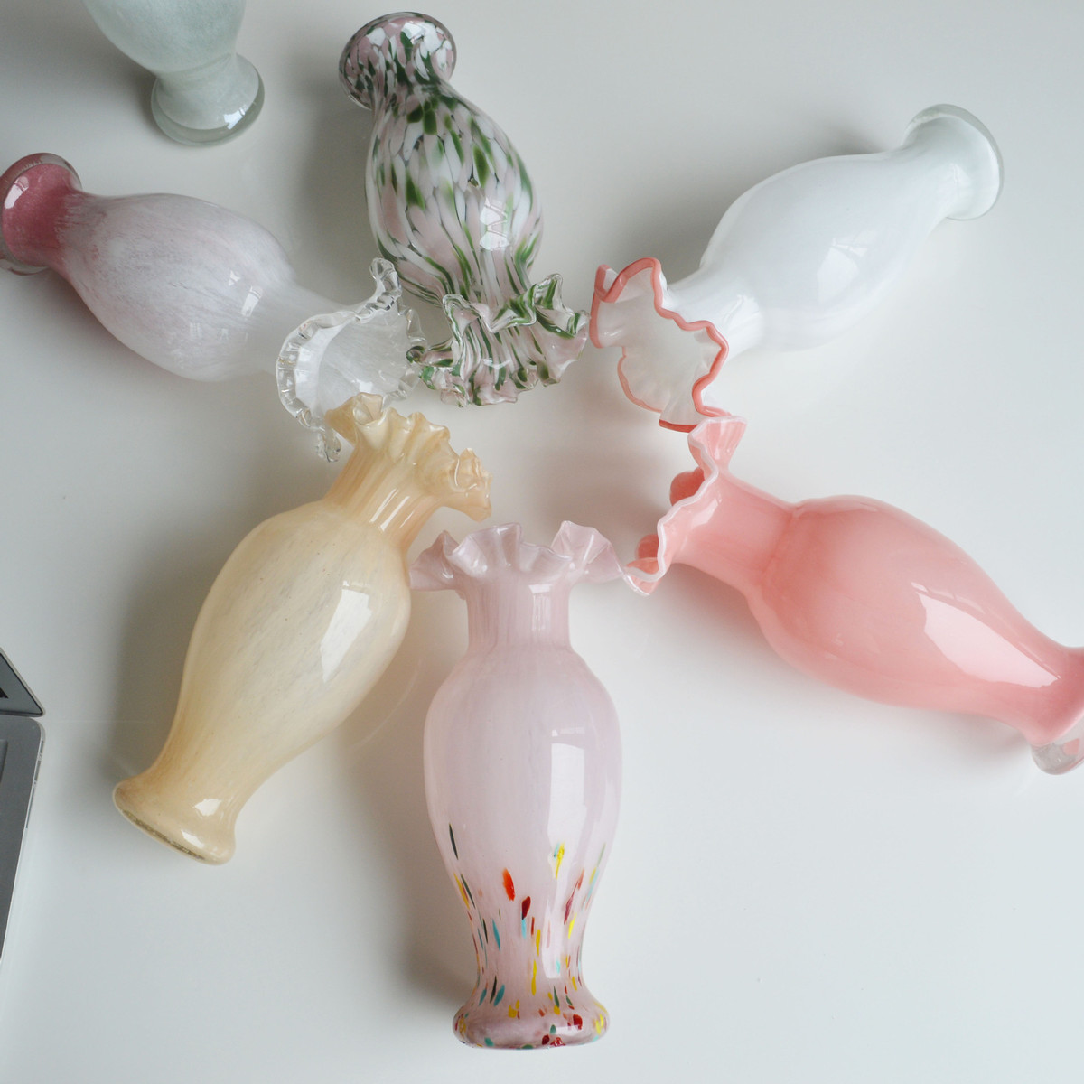 热销中古法式芬顿风格艺术玻璃美人鱼琉璃花瓶复古渐变花器摆件装