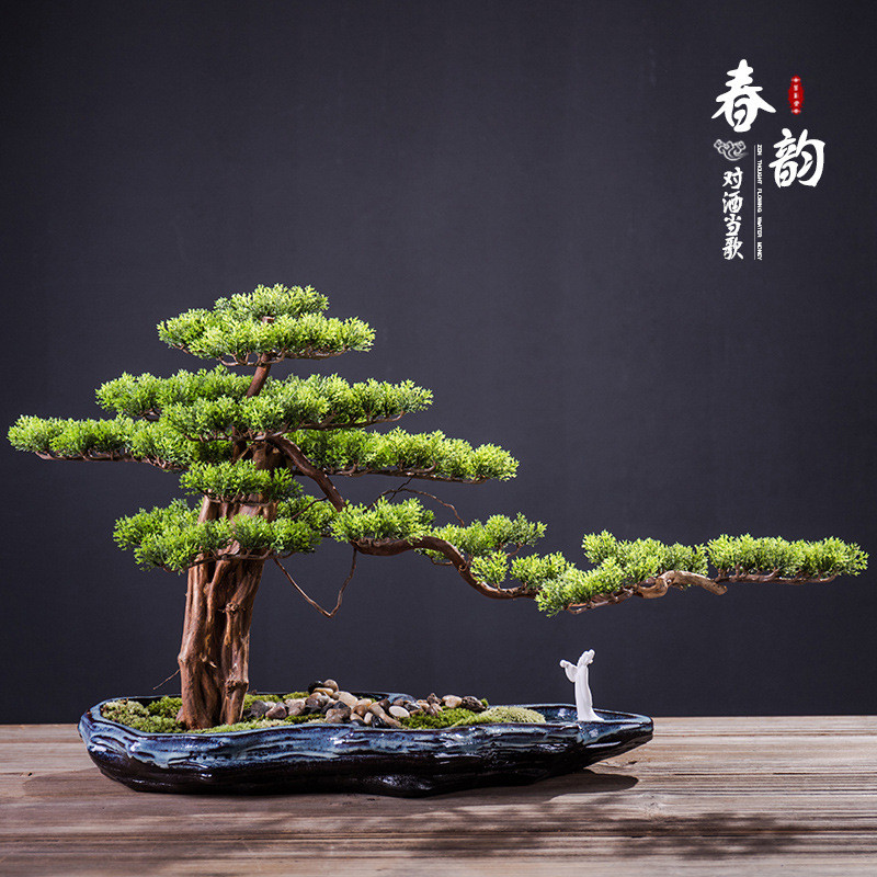 新中式枯山水禅意摆件创意陶瓷客厅假山微景观家居酒店玄关柜盆栽