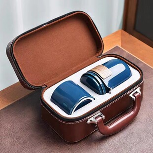 热销旅行便携系列国潮皮包旅行套组腾光堂手抓壶旅行茶具复古古典