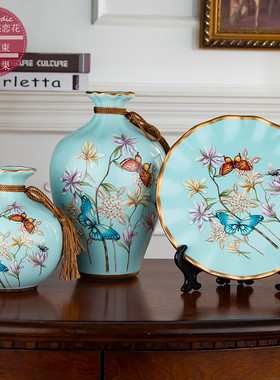 酒店花瓶摆件三件套欧式现代简约创意玄关电视酒柜客厅装饰品