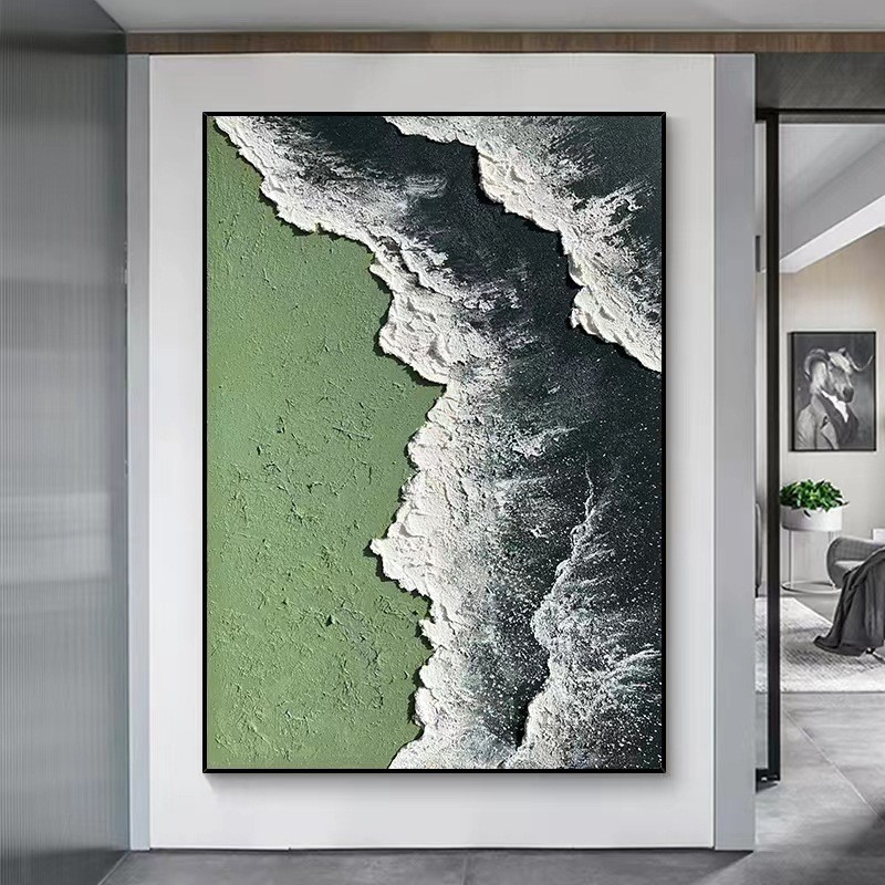 手绘砂岩肌理立体油画海边抽象风景酒店挂画装饰画轻奢客厅玄关画图片