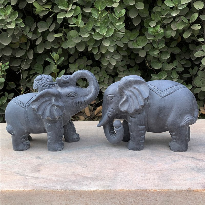 石象摆件石雕象青石象一对石材雕刻大象家用门口摆放工艺品象石头