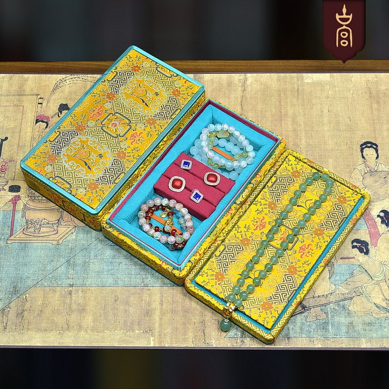 热销24*13*5结婚三样品汉代风格云雷纹展示金盒高级感首饰珠宝包