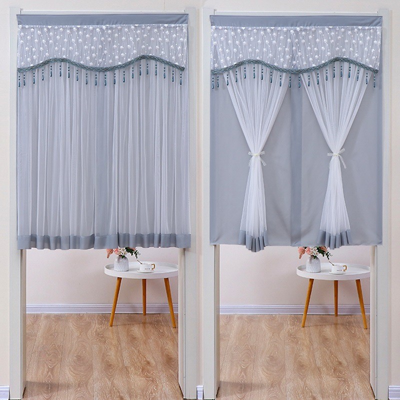 蕾丝家用半帘免打孔卧室门帘防蚊纱帘隔断帘卫生间遮挡帘不透人