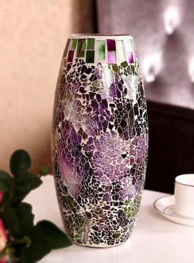 欧式幻彩玻璃瓶玻璃花瓶客厅餐厅卧室书房玄关装饰摆件马赛克批发