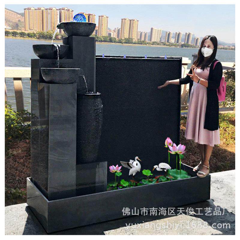 大型流水水幕墙公司装饰酒店摆设水景喷泉鱼池假山喷泉石雕工艺品
