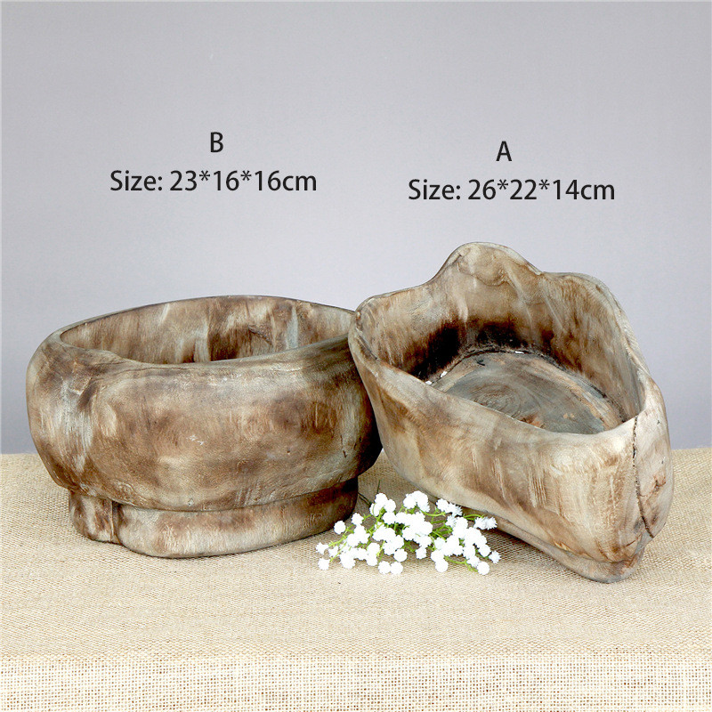 厂家销售复古轻奢手工木制花盆花器器皿水果盘容花艺多肉盆景栽培