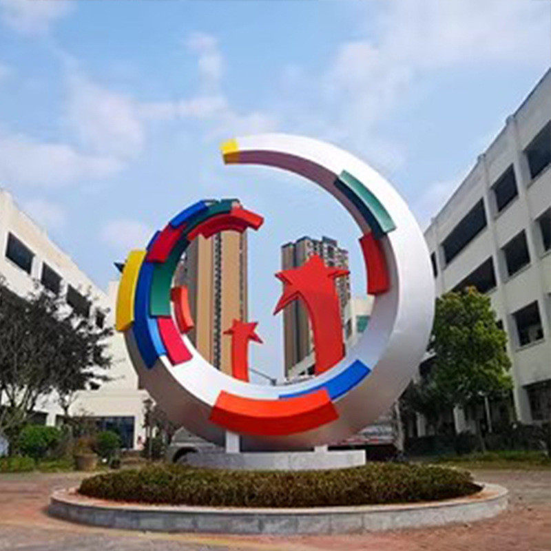 不锈钢景观雕塑浪花鹿镂空圆环金属铁艺校园水景室内艺术装饰摆件