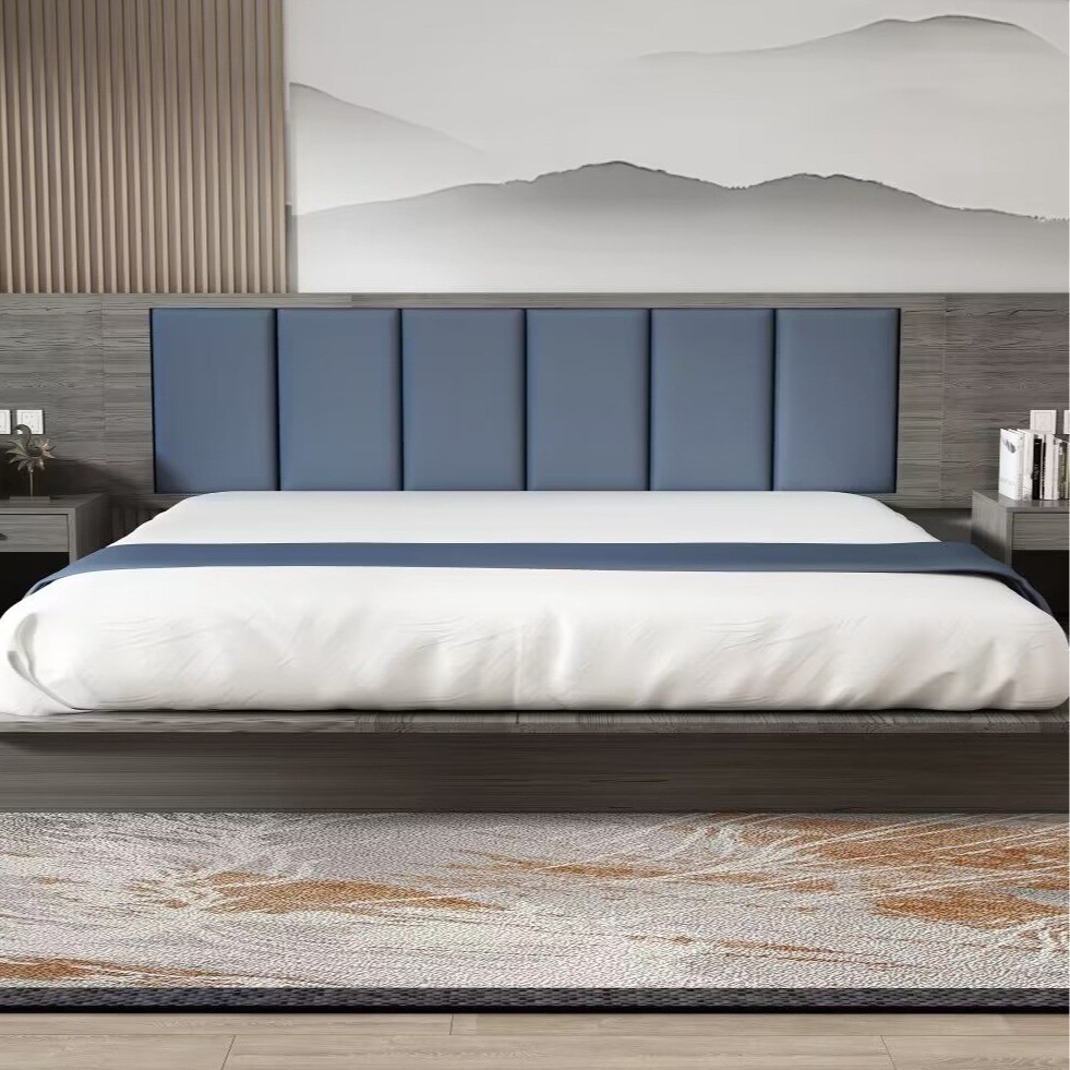 定制快捷酒店标准间客房床中式酒店家具实木颗粒烤漆板双人床