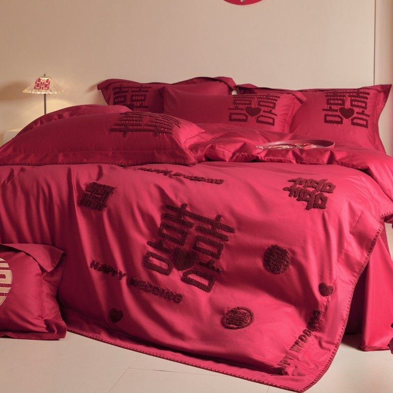 婚庆四件套纯棉喜字新中式红色床单被套婚房结婚床上用品,床上用品,婚庆床品套件,淘宝优惠券,粉丝福利购,淘宝优惠卷