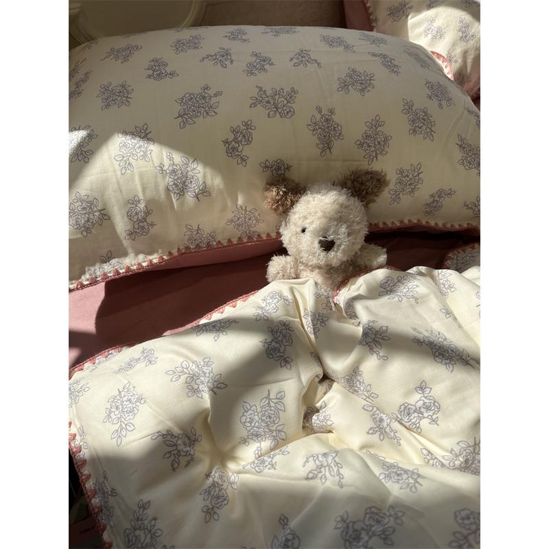 mnx2全文双层纱紫樱桃少女四件套母婴艺1.5m1.8被套床单