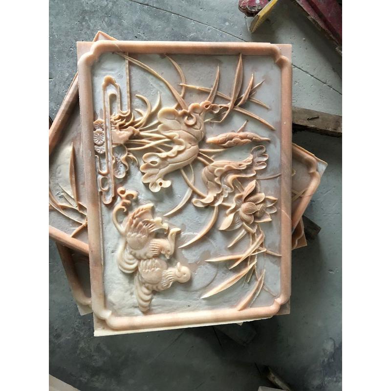 玄关人物五福梅兰竹菊雕塑入户门壁画影壁墙中式石雕浮雕晚霞红