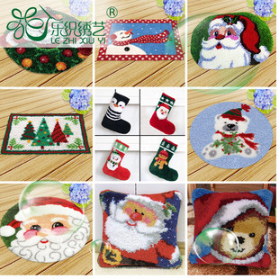 地毯绣段段绣圣诞节坐垫靠垫抱枕套手钩绣地毯绣材料包