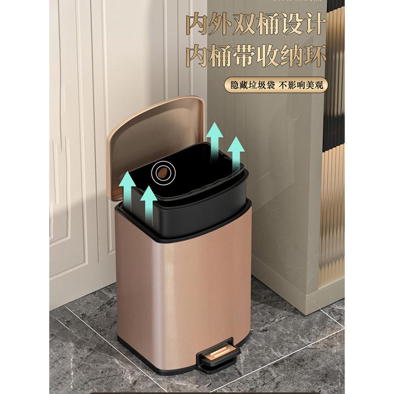 客厅垃圾桶家用厨房2024新款不锈钢脚踏式带盖轻奢高颜值大容新品
