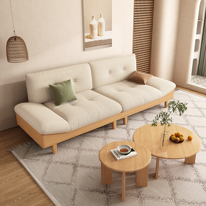 云朵沙发全实木三人位小户型布艺羽绒侘寂原木色奶油风沙发fh-229