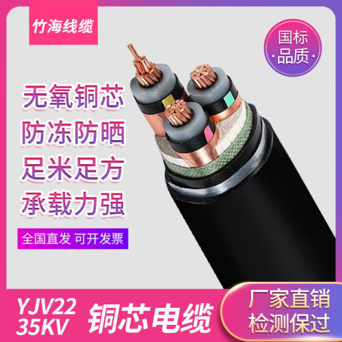铜芯中高压电力电缆35KV动力电缆线YJV22钢带铠装可地埋电线厂家